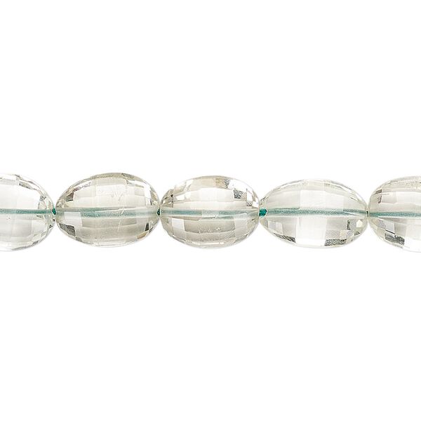 Green quartz 1pkg1, hand-cut faceted puffed oval bead 8 inch graduated 9x6mm-14x10mm image number 0
