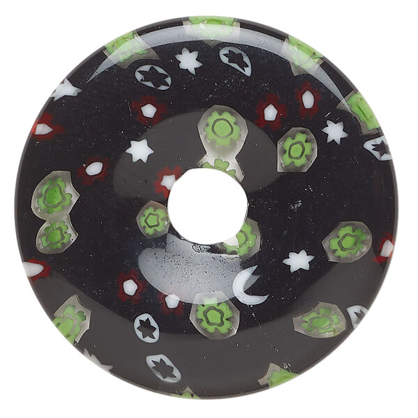 Focal, millefiori glass 1pkg1, opaque and translucent multicolored, 39-40mm undrilled donut. image number 0