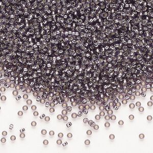 Seed bead, Miyuki, glass, pkg/35g, #15 rocaille, transparent silver-lined amethyst purple (RR-24).