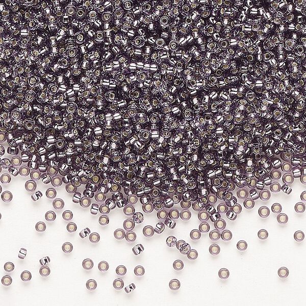Seed bead, Miyuki, glass, pkg/35g, #15 rocaille, transparent silver-lined amethyst purple (RR-24). image number 0