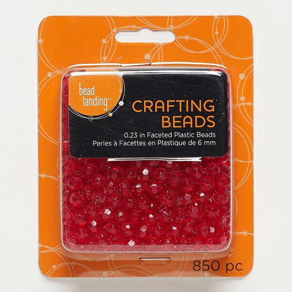 Bead, acrylic, transparent red, 6mm faceted round. Sold per pkg of 850. image number 0