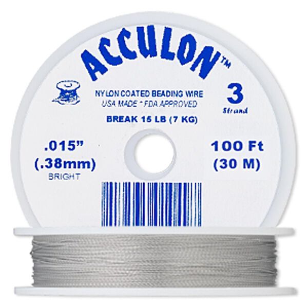 Beading wire, Acculon®, nylon-coated stainless steel, clear, 3 strand, 0.015-inch diameter. Sold per 100-foot spool. image number 0