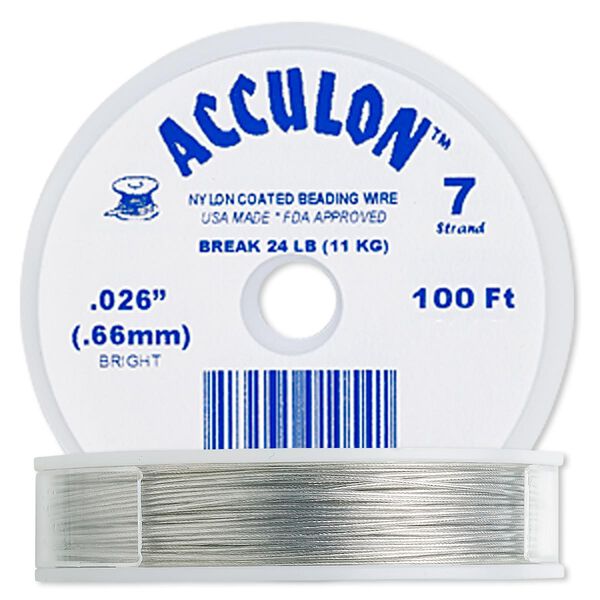 Beading wire, Acculon®, nylon-coated stainless steel, clear, 7 strand, 0.026-inch diameter. Sold per 100-foot spool. image number 0