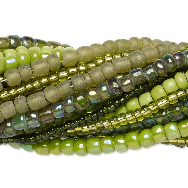 Seed bead mix, glass, pkg/(20)14inch, #6 round, mixed mixed colors. image number 0