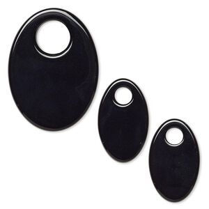 Black agate 1pkg3, oval go-go drop 38x26mm / 26x16mm