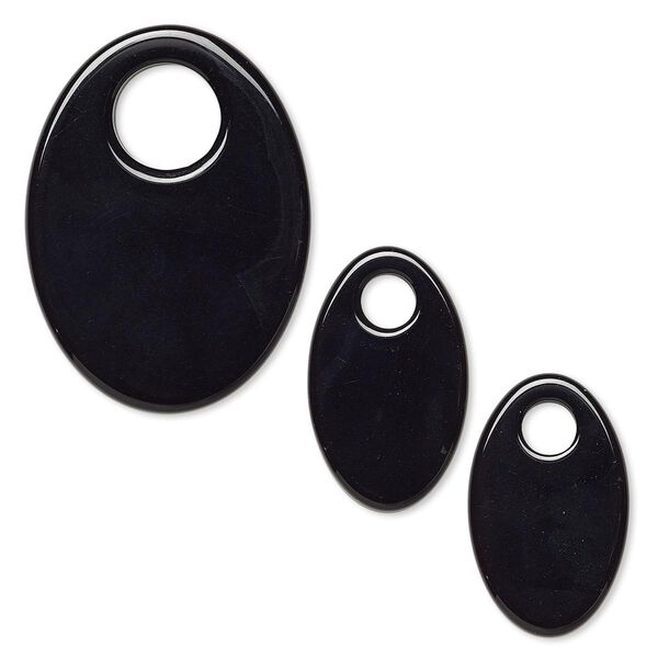 Black agate 1pkg3, oval go-go drop 38x26mm / 26x16mm image number 0