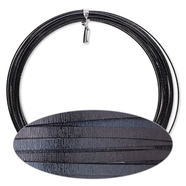 Wire, anodized aluminum, black, 5x1mm double-sided flat with embossed wood grain pattern, 18 gauge. Sold per pkg of 18 feet. image number 0