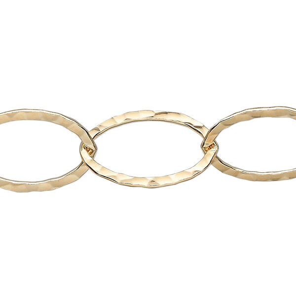 Chain, 14Kt gold-filled, 20x14mm flat hammered cable. Sold per pkg of 5 feet. image number 0