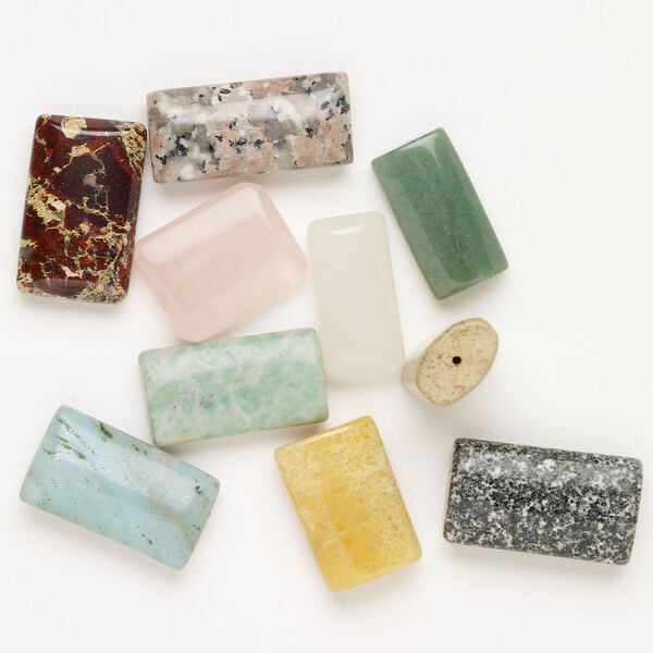 Multi-gemstone 1pkg10, half-drilled puffed / flat rectangle drop mix 24x14mm-39x26mm image number 0