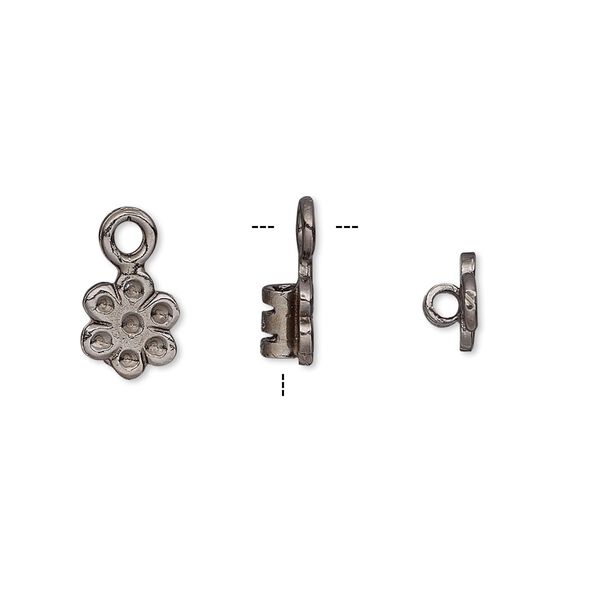 Crimp end, gunmetal-plated brass, 8x7mm flower with loop, 2mm inside diameter. Sold per pkg of 2. image number 0