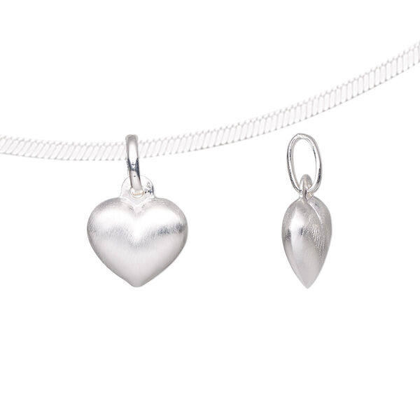 Charm, sterling silver-filled, 11x10mm double-sided brushed heart with oval jump ring. Sold individually. image number 0