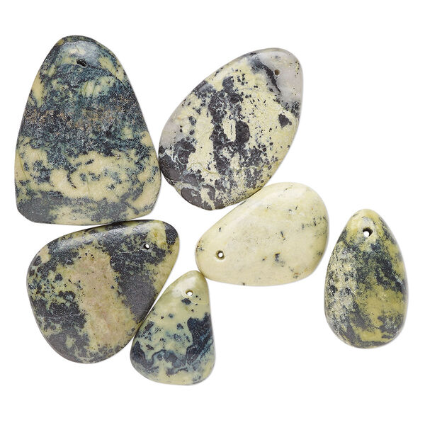 Yellow "turquoise" (serpentine with quartz) 1pkg6, top-drilled freeform oval focal natural mix 19x15mm-58x44mm image number 0