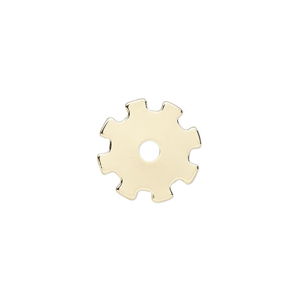 Component, gold-finished steel, 15mm gear with 2.5mm center hole. Sold per pkg of 10. image number 0