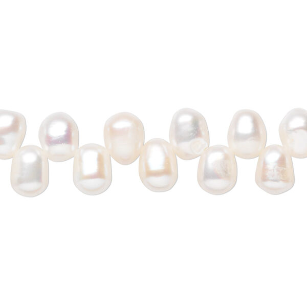 Pearl, cultured freshwater (bleached), white, 8x6mm-9x6mm top-drilled rice, C grade, Mohs hardness 2-1/2 to 4. Sold per 15-1/2" to 16" strand. image number 0