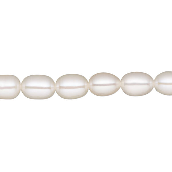 Pearl, White Lotus™, cultured freshwater (bleached), white, 6-6.5mm rice, A- grade, Mohs hardness 2-1/2 to 4. Sold per 15-1/2" to 16" strand. image number 0