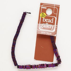 Bead, glass, opaque purple iris, 4x1mm square rondelle. Sold per 6-1/2 inch strand, approximately 145 beads.