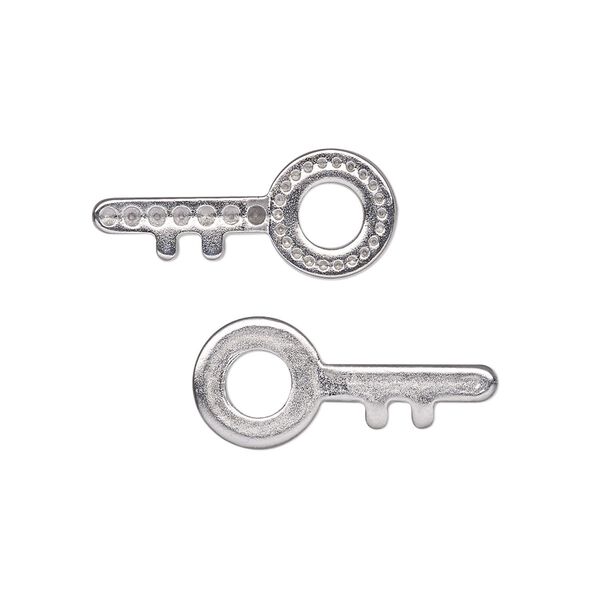 Charm, stainless steel, 24x10.5mm single-sided key with (22) PP3 and (7) PP7 settings. Sold per pkg of 2. image number 0