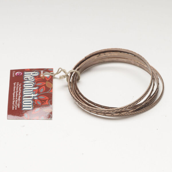 Bracelet assortment, bangle 1pkg5, antique copper-finished steel, 3mm and 4mm textured, 8 inch / 9 inch. image number 0