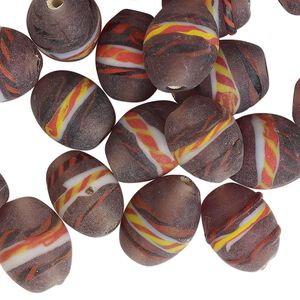 Bead, lampworked glass, translucent multicolored, 13x10mm oval. Sold per 2-ounce pkg, approximately 30 beads.