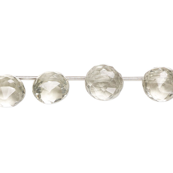 Green quartz 1pkg15, hand-cut top-drilled faceted teardrop bead 7x6mm-10x10mm image number 0