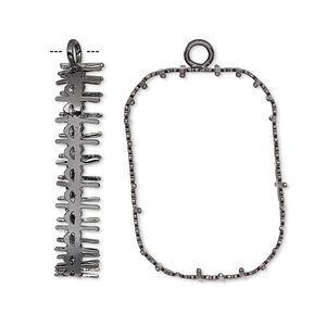 Drop, gunmetal-finished brass, 28.5x21.5mm rectangle with open back and decorative trim, 27x18.5mm emerald-cut bezel. Sold per pkg of 4.