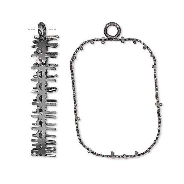 Drop, gunmetal-finished brass, 28.5x21.5mm rectangle with open back and decorative trim, 27x18.5mm emerald-cut bezel. Sold per pkg of 4. image number 0