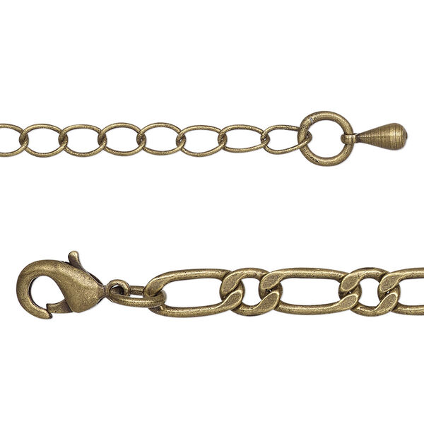 Chain, antique brass-plated brass, 5mm long and short flat oval, 18 inches with 2-inch extender chain and lobster claw clasp. Sold individually. image number 0