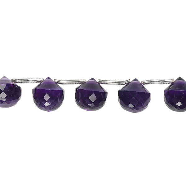 Amethyst 1pkg5, hand-cut top-drilled faceted teardrop bead natural B+ grade, 7x7mm-8x8mm image number 0