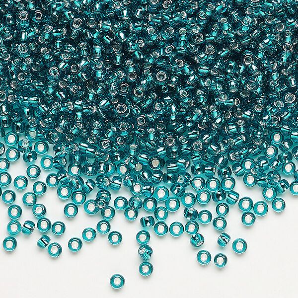 Seed bead, Dyna-Mites™, glass, pkg/40g, #11 round, transparent silver-lined teal, (51:RR 11/0 RR). image number 0