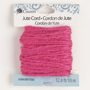 Cord, jute, hot pink, 1mm twisted round. Sold per 10-meter section.