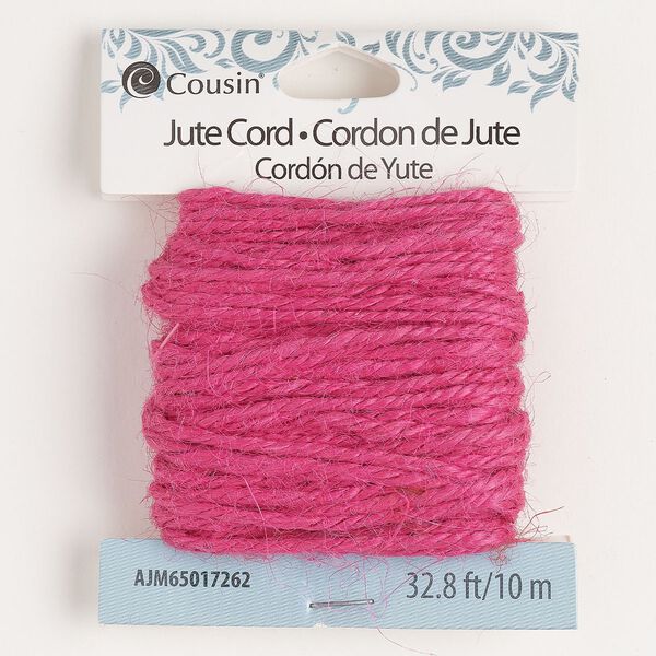Cord, jute, hot pink, 1mm twisted round. Sold per 10-meter section. image number 0
