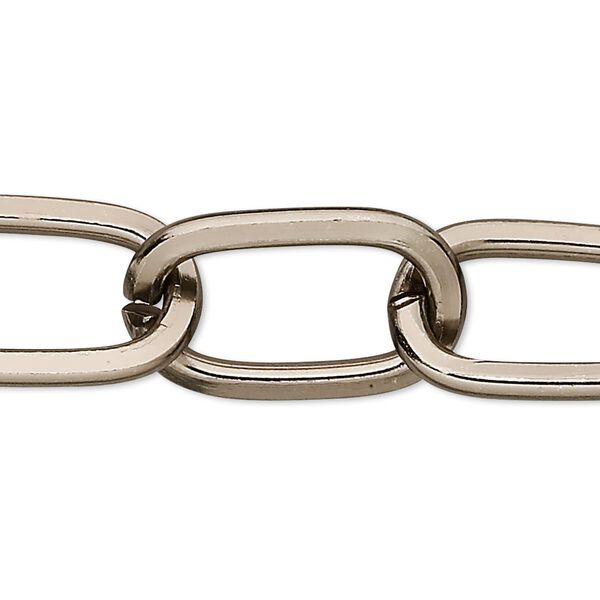 Chain, anodized aluminum, gunmetal, 15mm flat oval cable. Sold per pkg of 25 feet. image number 0