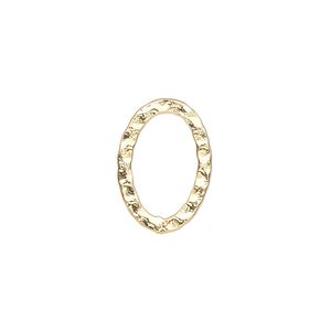 Component, gold-plated steel, 18x13mm double-sided hammered flat open oval. Sold per pkg of 12.
