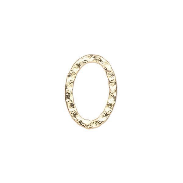 Component, gold-plated steel, 18x13mm double-sided hammered flat open oval. Sold per pkg of 12. image number 0