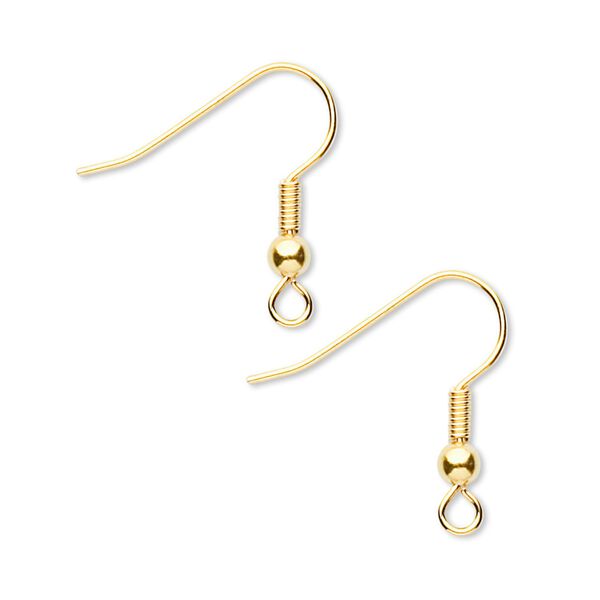 Ear wire fishhook 1pkg100, 19mm / 3mm ball / 4mm coil / open loop, 21 gauge gold-finished brass 50 pair image number 0