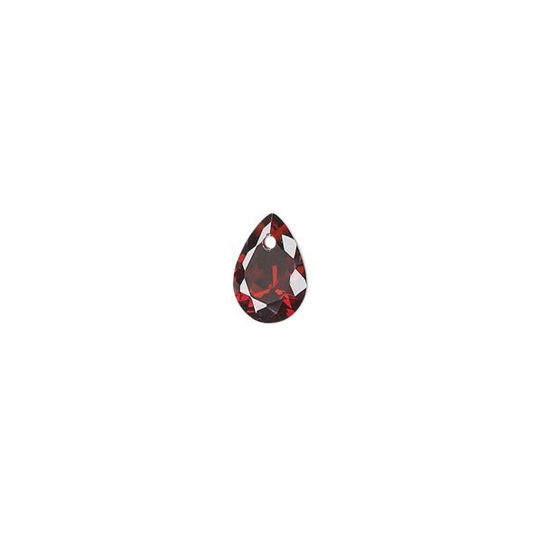 Drop, cubic zirconia, garnet red, 9x6mm hand-faceted teardrop, Mohs hardness 8-1/2. Sold per pkg of 6. image number 0