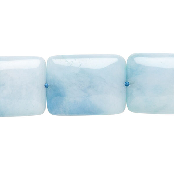 Bead, "larimar" (quartz) (dyed), aqua blue, 20x15mm machine-cut puffed rectangle, B grade, Mohs hardness 7. Sold per 8-inch strand, approximately 10 beads. image number 0