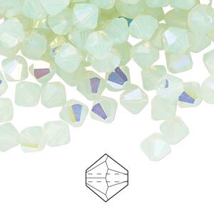 Bead 24pk chrysolite opal AB, Preciosa Czech crystal 6mm bicone