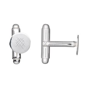 Cuff link, sterling silver, 20x17.5mm with 10mm flat round pad. Sold per pair.