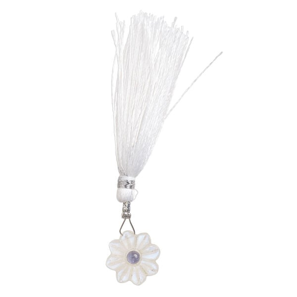 Rainbow moonstone / iolite 1pkg1, top-drilled hand-cut 1sided carved flower bead natural, 16mm image number 2