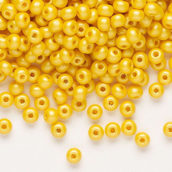 Seed bead, Preciosa Ornela Czech glass, pkg/500g, #6 rocaille, opaque PermaLux dyed dark yellow chalkwhite, (22002). image number 0