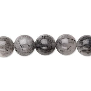 Tourmalinated quartz 1pkg1, round bead natural 15.5-16 inch 10mm