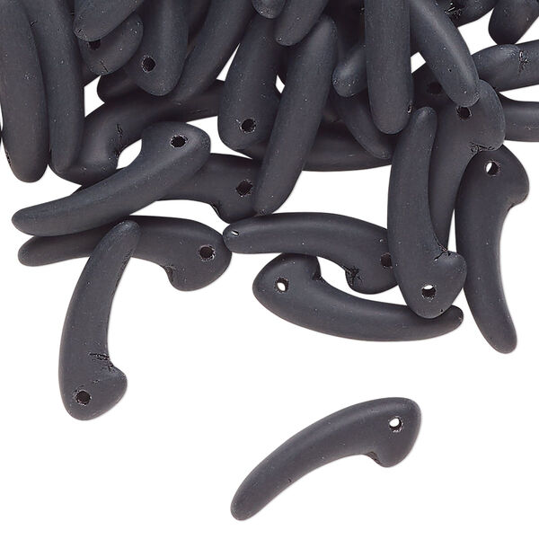 Bead, Czech glass, opaque matte black, 18x6mm talon. Sold per 1-ounce pkg, approximately 70 beads. image number 0
