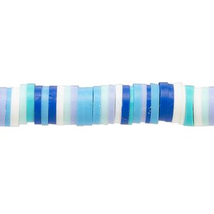 Bead, polymer clay, opaque multi-blue, 8x2mm heishi. Sold per pkg of (2) 16-inch strands.