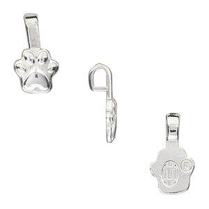 Bail, Aanraku®, glue-on, silver-plated "pewter" (zinc-based alloy), 16.5x9mm with 9x9mm dog paw flat base. Sold per pkg of 5.