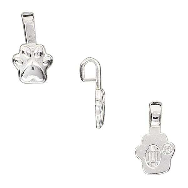 Bail, Aanraku®, glue-on, silver-plated "pewter" (zinc-based alloy), 16.5x9mm with 9x9mm dog paw flat base. Sold per pkg of 5. image number 0
