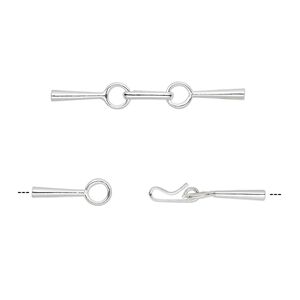 Clasp hook&eye 1pkg10 silver-plated, 28x4mm / fits up to 1mm cord, brass 1-strand