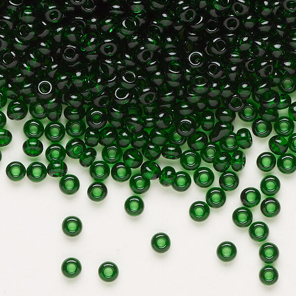 Seed bead, Preciosa Ornela Czech glass, pkg/50g, #8 rocaille, transparent medium green, (50060). image number 0