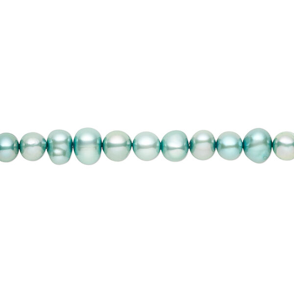 Pearl, cultured freshwater (dyed), teal, 4-5mm semi-round, C grade, Mohs hardness 2-1/2 to 4. Sold per 16-inch strand. image number 0