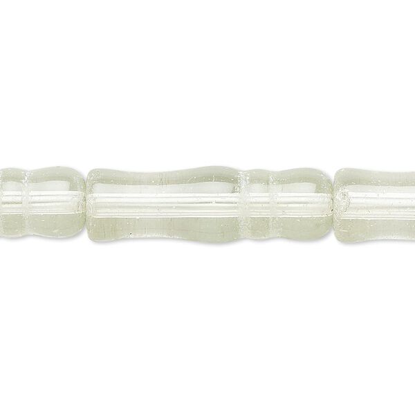 Bead, glass, pale green, 25x6mm-26x8mm textured round tube. Sold per 15-inch strand. image number 0